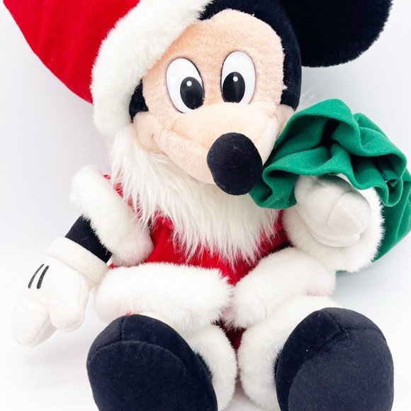 DISNEY Store Vintage MICKEY MOUSE AS SANTA CLAUS Plush With GREEN BAG 18” - Picture 6 of 9